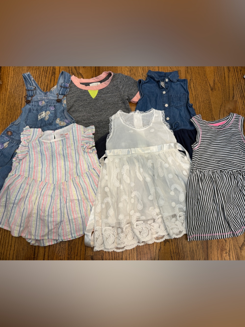 Girls Mixed Dress & Overalls Bundle - White, Blue, Gray, Pink